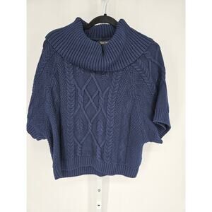 WHBM Navy Blue Braided Knit Dolman Sleeve Cowl-Neck Sweater Size M